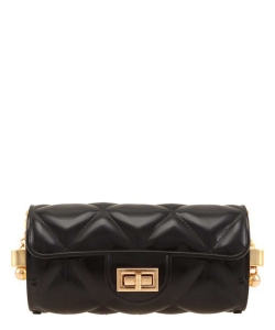 Diamond Quilted Cylinder Shape Crossbody Jelly Bag SP7163 BLACK